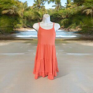 Wild Fable Womens Mini Dress XS Coral Tiered Sleeveless Ribbed Babydoll Y2K